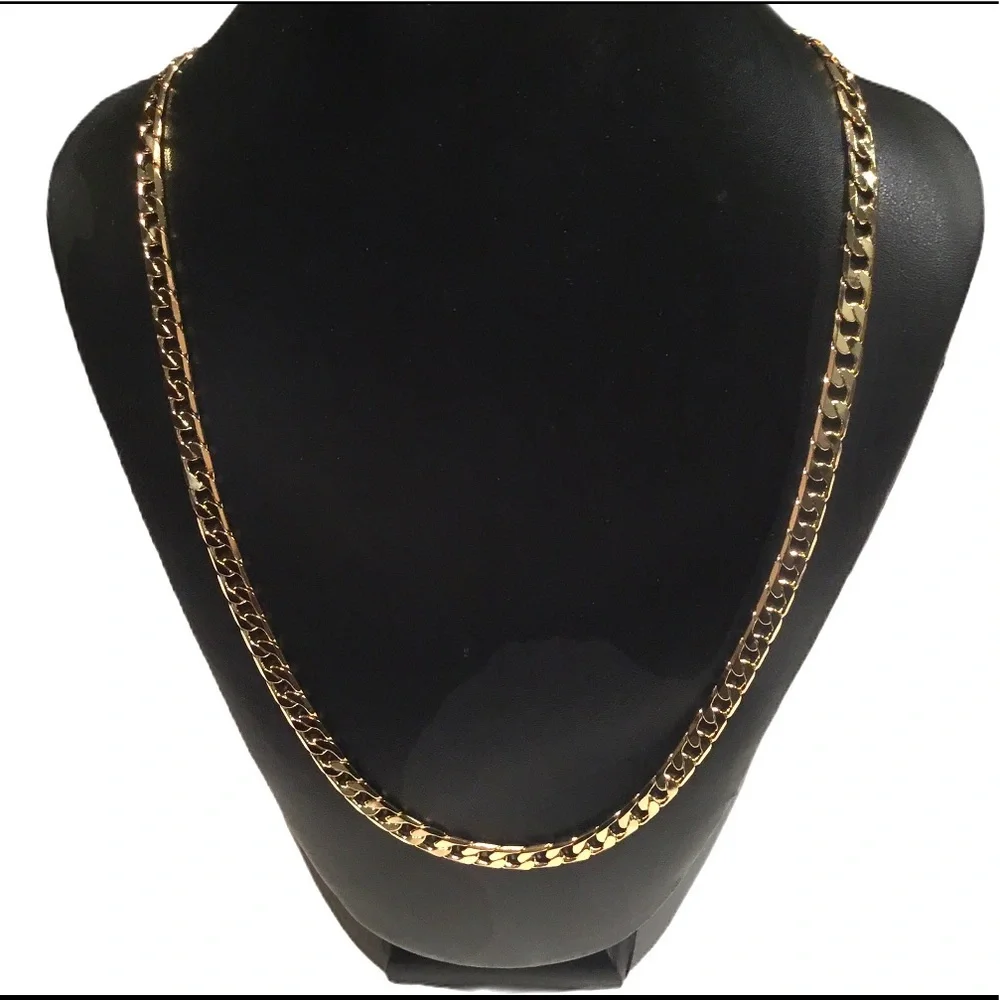 14K Gold Plated Cuban Link Chain Metal Necklace